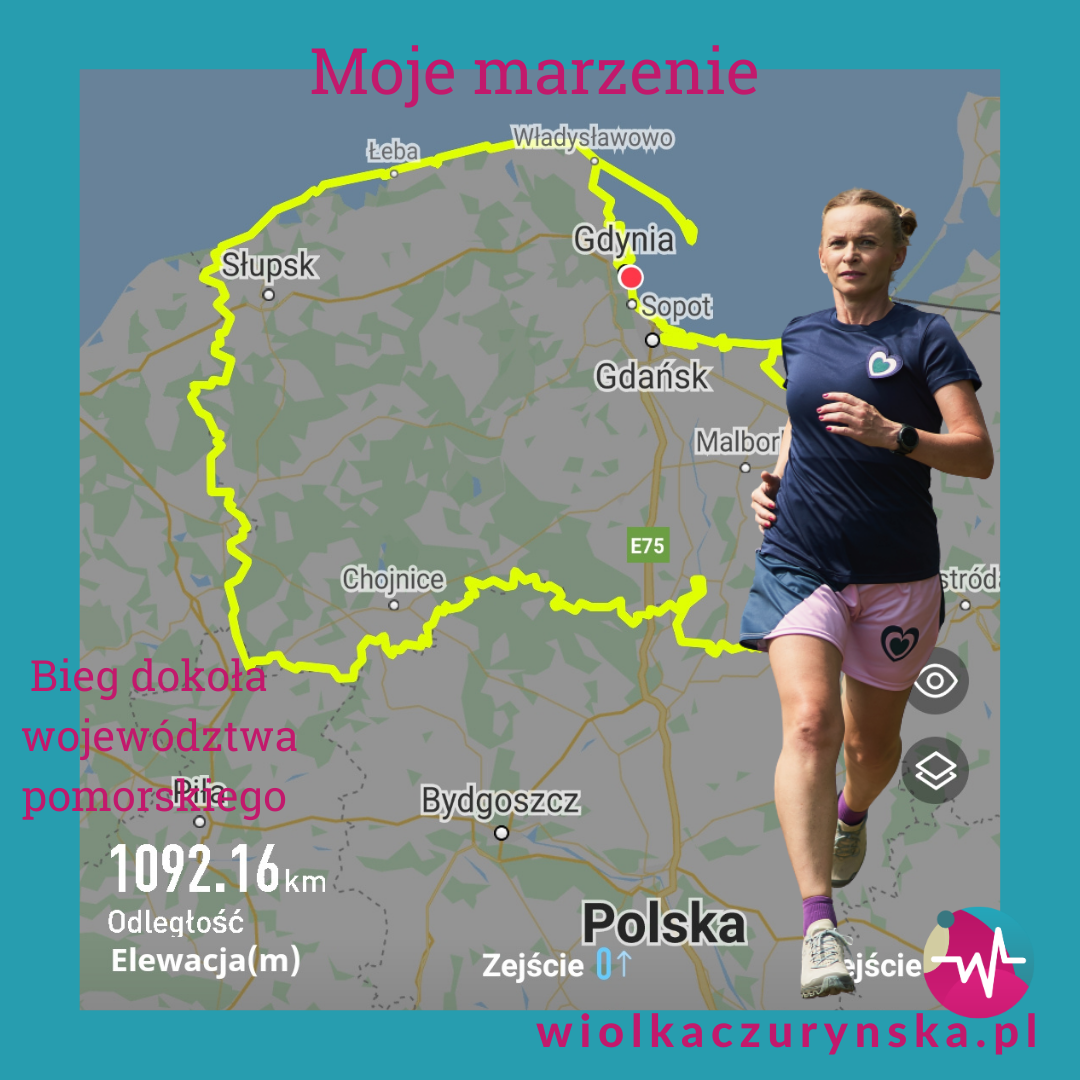 Wstępna trasa biegu dookoła województwa pomorskiego.